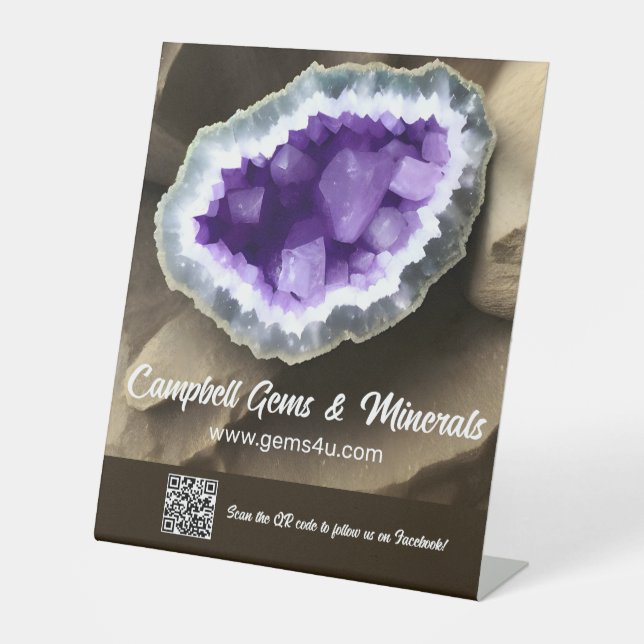 Stylish Amethyst Geode Custom QR Sockelschild (Vorderseite)