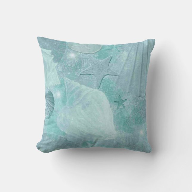 Stylish Aqua Seashell Kissen (Vorderseite)
