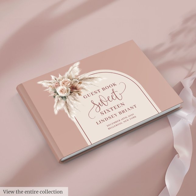 Stylish Arch Powder Pink Pampas Floral Sweet 16th Gästebuch (Stylish Arch Powder Pink Pampas Floral Sweet 16)