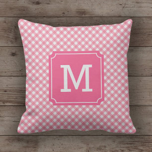 Stylish Baby Pink Gingham Name Monogram Kissen