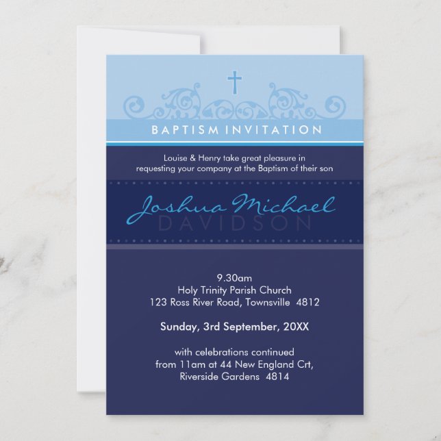 STYLISH BAPTISM ERSUCHT: elegante 5P Einladung (Vorderseite)