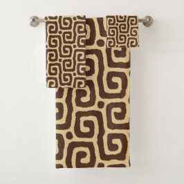 stylish Beige &Brown Abstract Pattern  Badhandtuch Set