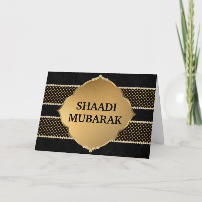 Stylish Black and Gold Shaadi Mubarak Karte (Vorderseite)