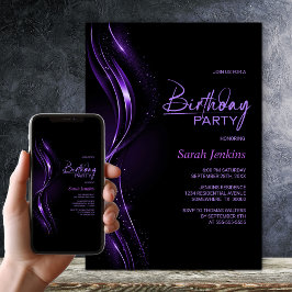 Stylish Black and Purple Birthday Party Einladung