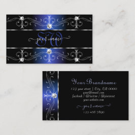 Stylish Black Blue Verziert Borders Jewels Monogra Visitenkarte