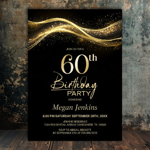 Stylish Black Gold 60. Geburtstagsparty Einladung