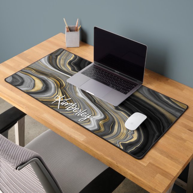 Stylish Black Gold Agate Geode Personalisiert Schreibtischunterlage (Büro 2)