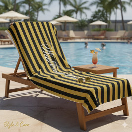 Stylish Black M Gold Striped Towel Add Your Name Strandtuch
