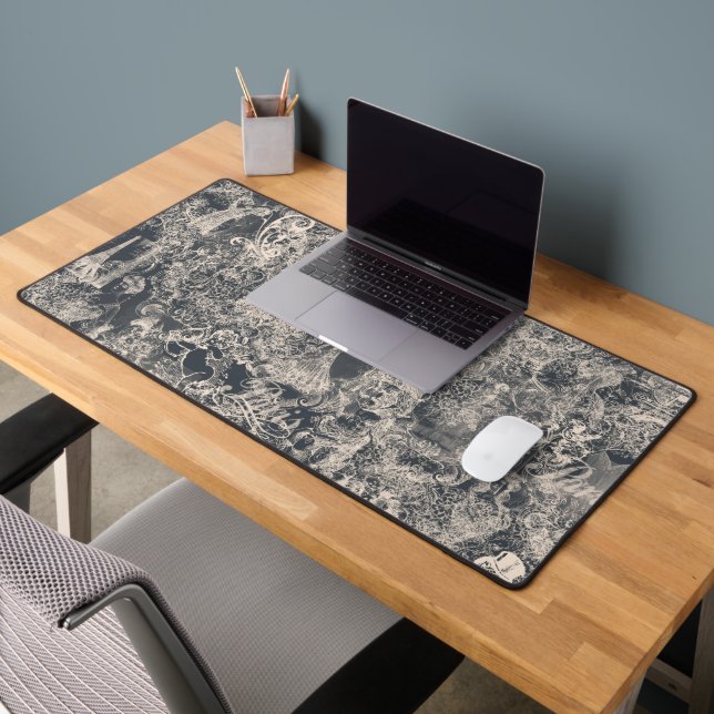 Stylish Black Paris Toile Design Schreibtischunterlage (Büro 2)