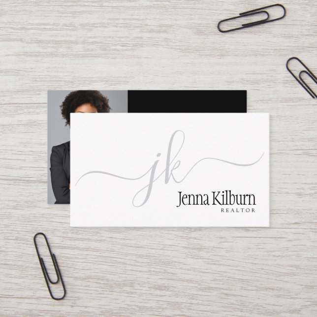 Stylish Black Script Realtor Visitenkarte (Vorderseite/Rückseite Beispiel)