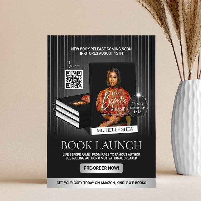 Stylish Black & Silver Author Book Launch Release Flyer (Von Creator hochgeladen)