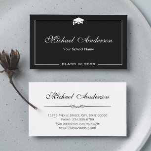 Stylish Black White Grad Cap Graduation Name Card Telefonnummerkarte