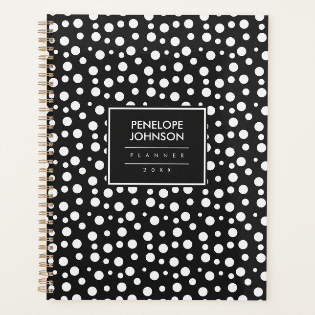 Stylish Black White Polka Dot Pattern Planer (Vorderseite)