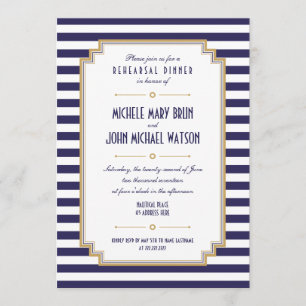 Stylish Bleu Blanc Rehearer Dîner Invitation