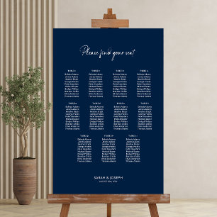 Stylish Blue 11 Table Wedding Seating Chart Poster