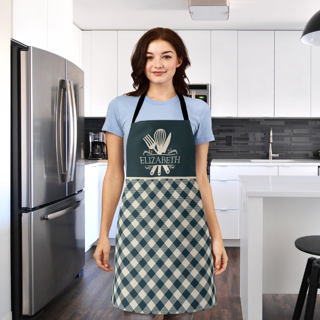 Stylish Blue & Cream Tartan – Perfect for Cooking Schürze (Von Creator hochgeladen)
