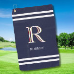 Stylish Blue Custom Personalisiert Monogram Name Golfhandtuch<br><div class="desc">Dieses einzigartige Golfhandtuch hat eine dreistöckige Monografie - sehen Sie genau hin und Sie werden es selbst sehen. Dies ist Set vor einem auffallend blauen Hintergrund . Perfekt als väterliche Tagesgeschenke für Papa, Geschenke für Großvater, Ehemann, Bräutigam, Trauzeuge, Trauzeuge und mehr. Perfekt als väterliche Tagesgeschenke für Papa, Geschenke für Großvater,...</div>