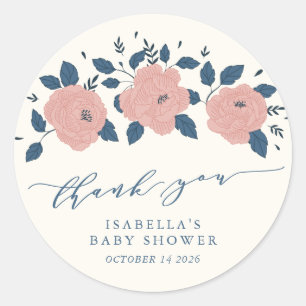 Stylish Blue Garden Blume Baby Dusche Danke Runder Aufkleber