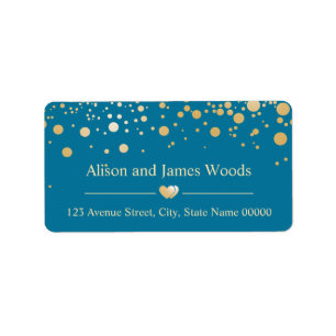Stylish Blue Gold Confetti Dots Wedding Liebe Herz Adressaufkleber