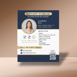 Stylish Blue Gold Notary Foto QR Code Marketing Flyer