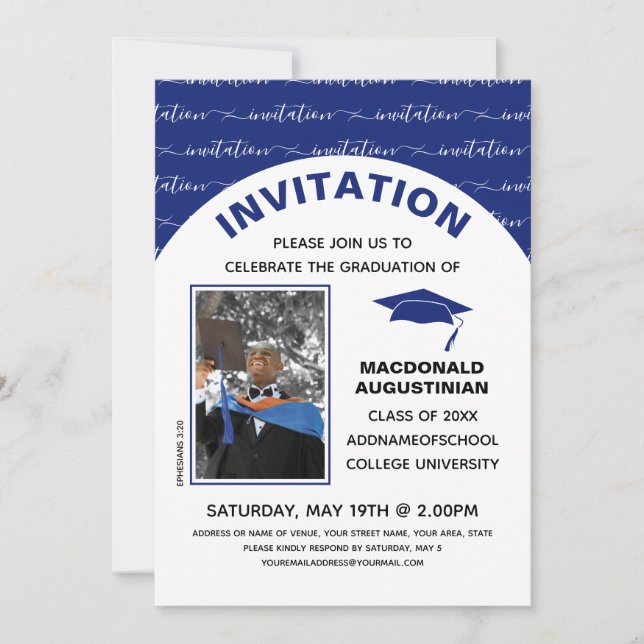 Stylish Blue Graduate Photo Invitation (Devant)
