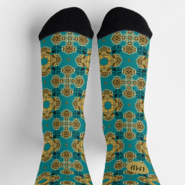 Stylish Blue Green Moroccan Tile Pattern Socken