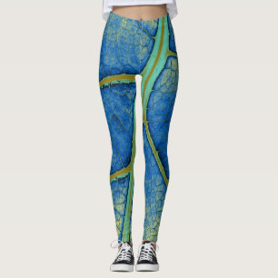 Stylish Blue Leaf Leggings