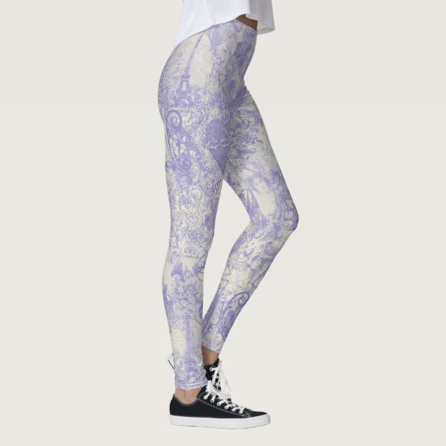 Stylish Blue Paris Toile Design Leggings (Rechts)