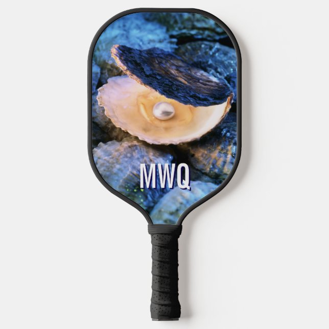 Stylish Blue Pearl Oyster Monogram Pickleball Schläger (Vorderseite)