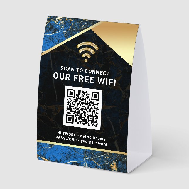 Stylish Blue QR Code Wifi Network Password Tischaufsteller (Vorderseite)