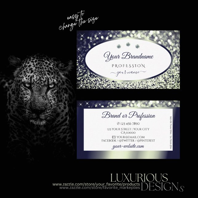 Stylish Blue Silver Sparkle Glitzer White Diamonds Visitenkarte (Von Creator hochgeladen)