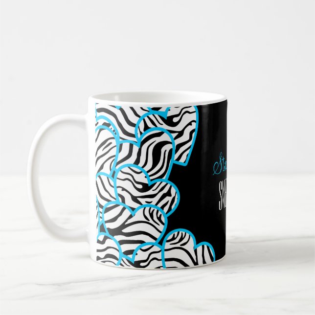 Stylish Blue Sweet 16 Zebra Herzdesign Name Kaffeetasse (Links)