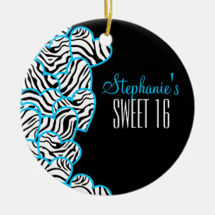 Stylish Blue Sweet 16 Zebra Herzdesign Name Keramikornament