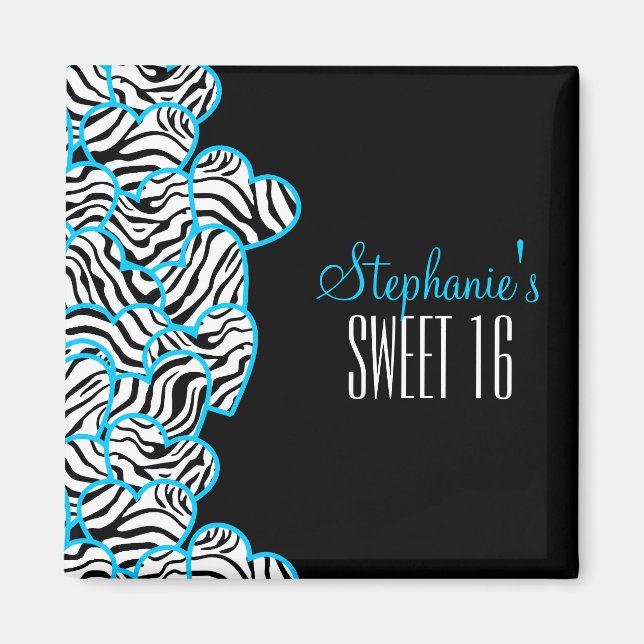 Stylish Blue Sweet 16 Zebra Herzdesign Name Magnet (Vorne)