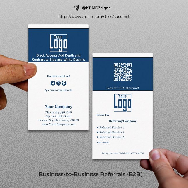 Stylish Blue White Black Services QR Code B2B Empfehlungskarte (Stylish Blue White Black Services QR Code B2B Referral Card)