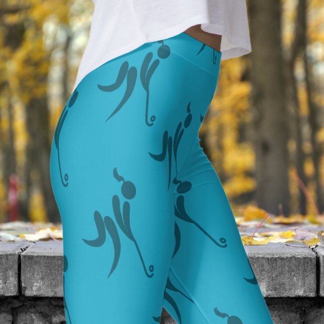 Stylish Blue Womens Hockey Pattern Leggings (Womens Hockey on Pacific Blue Leggings)