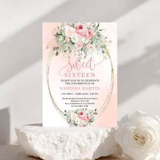 Stylish Blush Gold Sweet 16 Birthday Party Invite Einladung