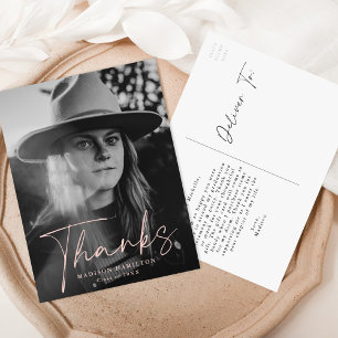 Stylish Blush Script Foto Abschluss Vielen Dank Postkarte