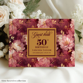 Stylish Boho Merlot Blush Gold Floral 50 Geburtsta Gästebuch