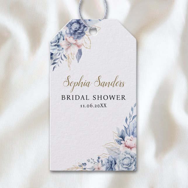 Stylish Bridal Shower with Elegant Blue Blooms Geschenkanhänger (Von Creator hochgeladen)