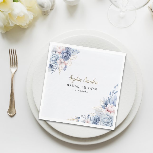 Stylish Bridal Shower with Elegant Blue Blooms Serviette (Von Creator hochgeladen)