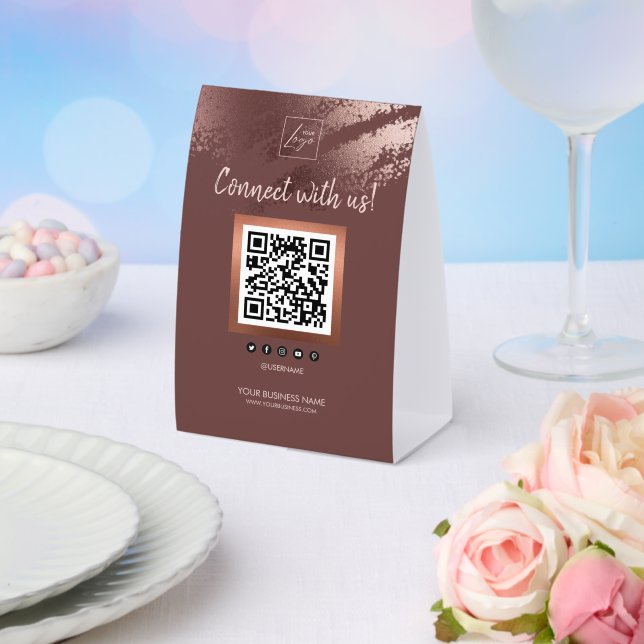 Stylish Bronze Business QR Code Social Media Tischaufsteller (In Situ (Hochzeit))