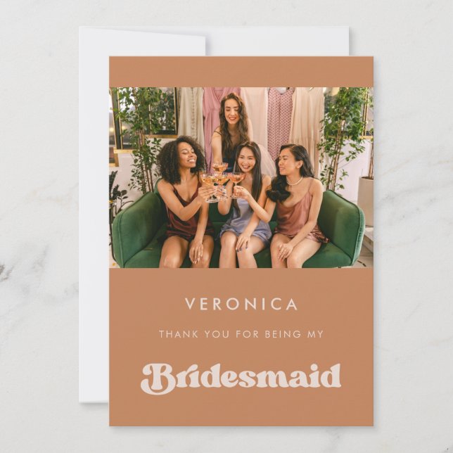 Stylish Brown Bridesmaid Danke für die Fotokarte Einladung (Vorderseite)