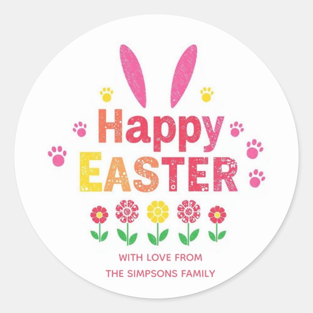 Stylish bunny ears Happy Easter Runder Aufkleber (Vorderseite)