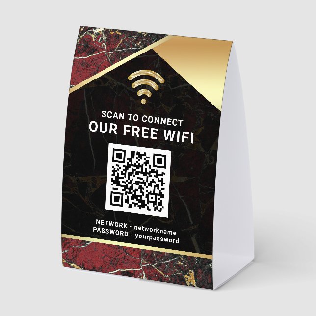 Stylish Burgundy QR Code Wifi Network Password Tischaufsteller (Vorderseite)
