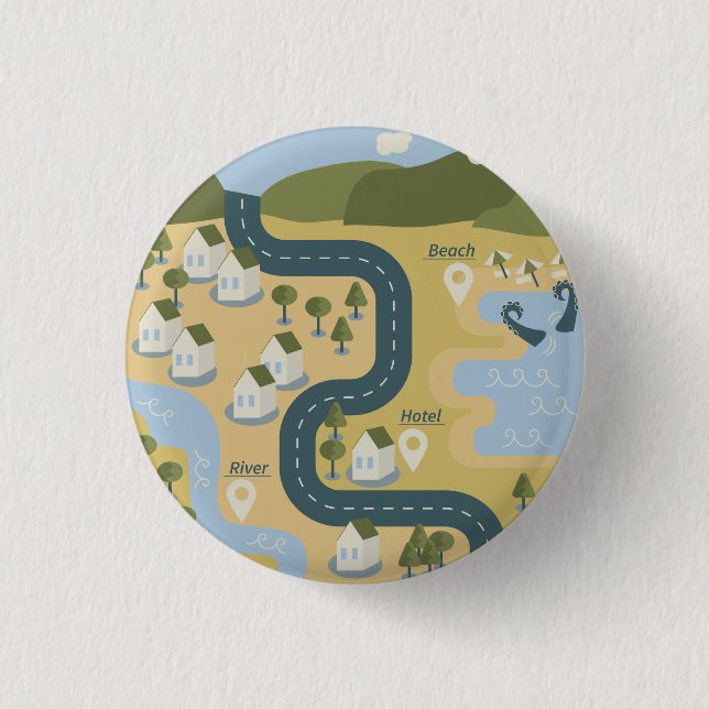 Stylish cartoon landscape vacation travel map button (Vorderseite)