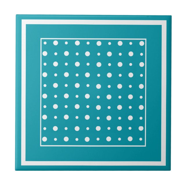 Stylish Ceramic Tile, White Polka Dots on Teal Fliese (Vorderseite)