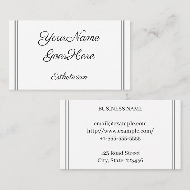 Stylish & Chic Esthetician Business Card Visitenkarte (Vorne/Hinten)