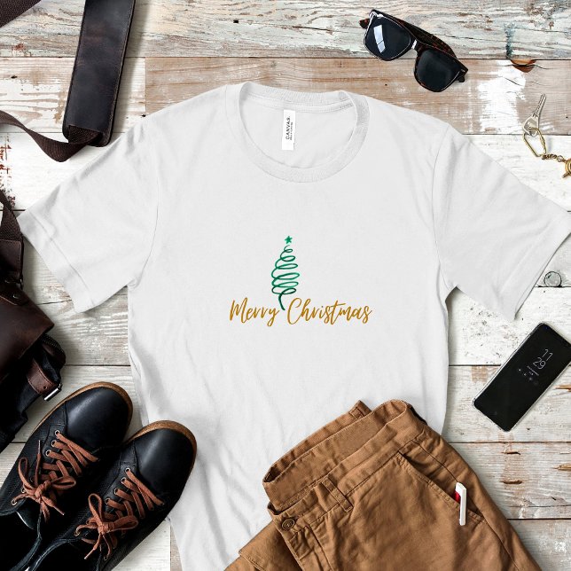 Stylish Chic Green Christmas Tree Merry Christmas T-Shirt (Von Creator hochgeladen)