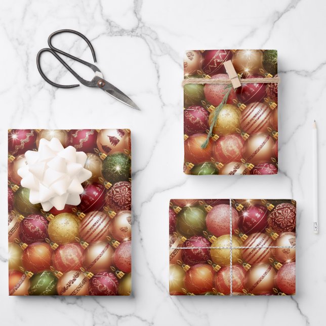 Stylish Christmas Tree Baubles Decorations Holiday Geschenkpapier Set (Vorderseite)